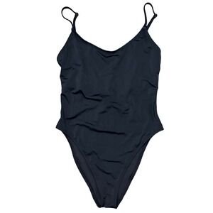 Andie Black One Piece Swimsuit Scoop Neck Low Back Adjustable Straps Womens M/L